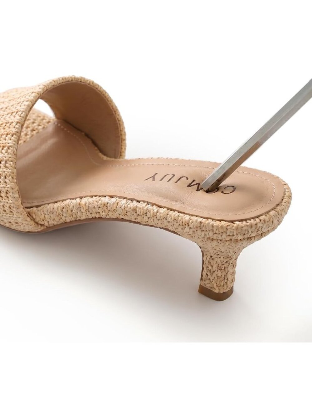 Women's Beige Raffia Sandals Comfortable 2 Inch Kitten Heels Lightweight - Picture 5 of 5
